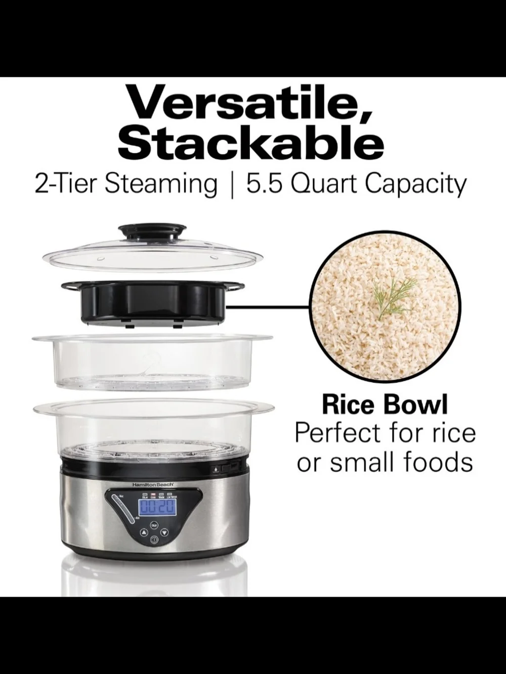 Hamilton Beach 2-Tier Electric Food Steamer - Stainless Steel and Clear